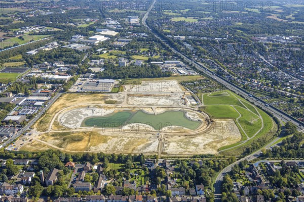 Aerial view of the former harness racing track Recklinghausen, on the A2 motorway, with northern tangent of Blitzkuhlenstraße, König-Ludwig, Recklinghausen, Ruhr area, North Rhine-Westphalia, Germany