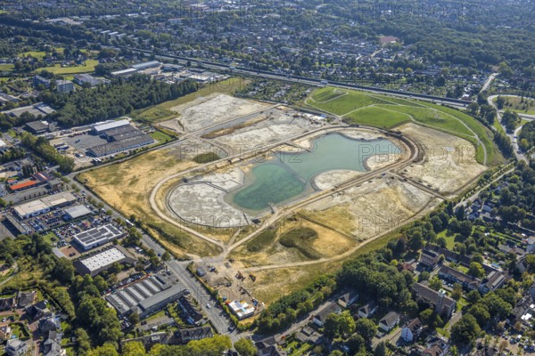Aerial view of the former harness racing track Recklinghausen, on the A2 motorway, with northern tangent of Blitzkuhlenstraße, König-Ludwig, Recklinghausen, Ruhr area, North Rhine-Westphalia, Germany