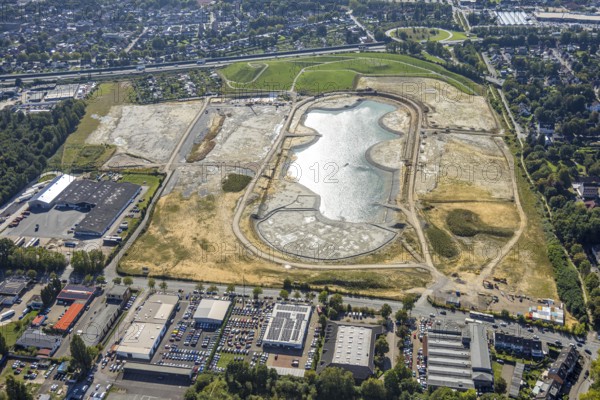Aerial view of the former harness racing track Recklinghausen, on the A2 motorway, with northern tangent of Blitzkuhlenstraße, König-Ludwig, Recklinghausen, Ruhr area, North Rhine-Westphalia, Germany