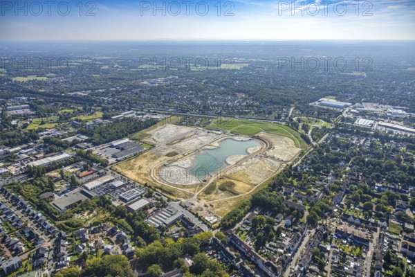 Aerial view of the former harness racing track Recklinghausen, on the A2 motorway, with northern tangent of Blitzkuhlenstraße, König-Ludwig, Recklinghausen, Ruhr area, North Rhine-Westphalia, Germany