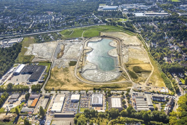 Aerial view of the former harness racing track Recklinghausen, on the A2 motorway, with northern tangent of Blitzkuhlenstraße, König-Ludwig, Recklinghausen, Ruhr area, North Rhine-Westphalia, Germany