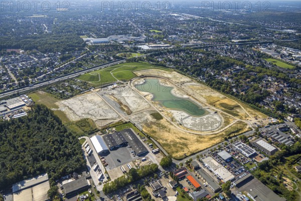 Aerial view of the former harness racing track Recklinghausen, on the A2 motorway, with northern tangent of Blitzkuhlenstraße, König-Ludwig, Recklinghausen, Ruhr area, North Rhine-Westphalia, Germany