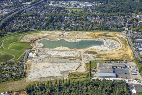 Aerial view of the former harness racing track Recklinghausen, on the A2 motorway, with northern tangent of Blitzkuhlenstraße, König-Ludwig, Recklinghausen, Ruhr area, North Rhine-Westphalia, Germany