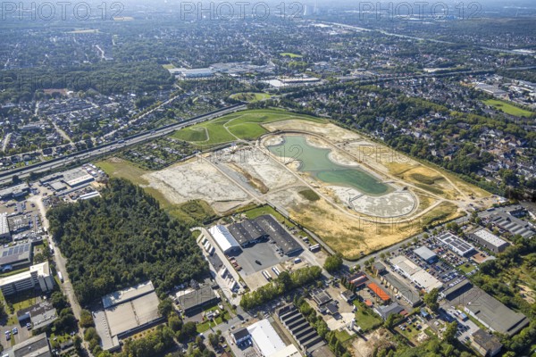 Aerial view of the former harness racing track Recklinghausen, on the A2 motorway, with northern tangent of Blitzkuhlenstraße, König-Ludwig, Recklinghausen, Ruhr area, North Rhine-Westphalia, Germany