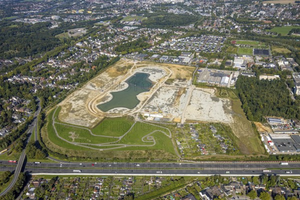 Aerial view of the former harness racing track Recklinghausen, on the A2 motorway, with northern tangent of Blitzkuhlenstraße, König-Ludwig, Recklinghausen, Ruhr area, North Rhine-Westphalia, Germany