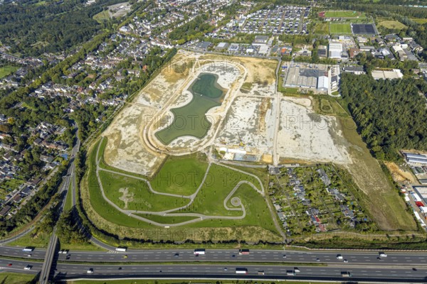Aerial view of the former harness racing track Recklinghausen, on the A2 motorway, with northern tangent of Blitzkuhlenstraße, König-Ludwig, Recklinghausen, Ruhr area, North Rhine-Westphalia, Germany