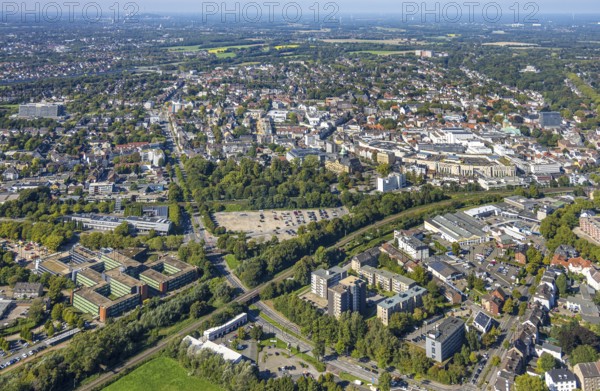 Aerial view, Recklinghausen district hall with new extension, Hillen, Recklinghausen, Ruhr area, North Rhine-Westphalia, Germany