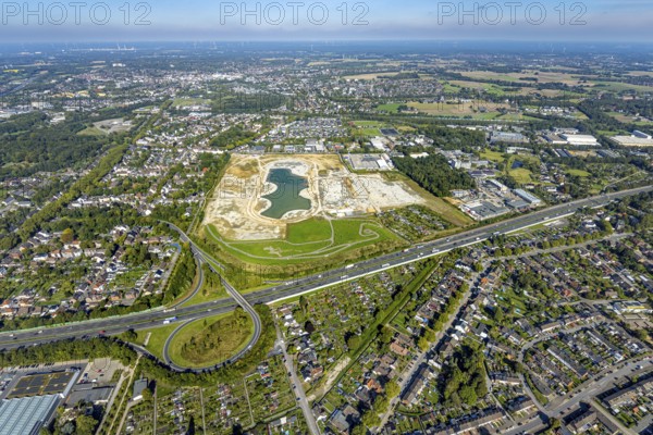 Aerial view of the former harness racing track Recklinghausen, on the A2 motorway, with northern tangent of Blitzkuhlenstraße, König-Ludwig, Recklinghausen, Ruhr area, North Rhine-Westphalia, Germany