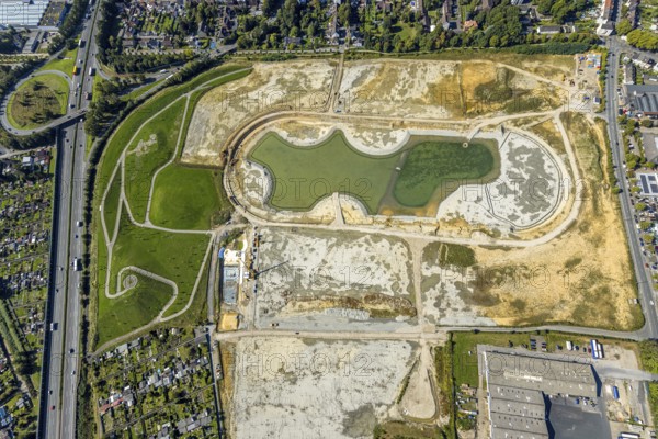 Aerial view of the former harness racing track Recklinghausen, on the A2 motorway, with northern tangent of Blitzkuhlenstraße, König-Ludwig, Recklinghausen, Ruhr area, North Rhine-Westphalia, Germany