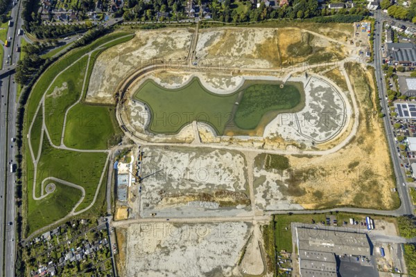 Aerial view of the former harness racing track Recklinghausen, on the A2 motorway, with northern tangent of Blitzkuhlenstraße, König-Ludwig, Recklinghausen, Ruhr area, North Rhine-Westphalia, Germany