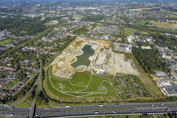 Aerial view of the former harness racing track Recklinghausen, on the A2 motorway, with northern tangent of Blitzkuhlenstraße, König-Ludwig, Recklinghausen, Ruhr area, North Rhine-Westphalia, Germany
