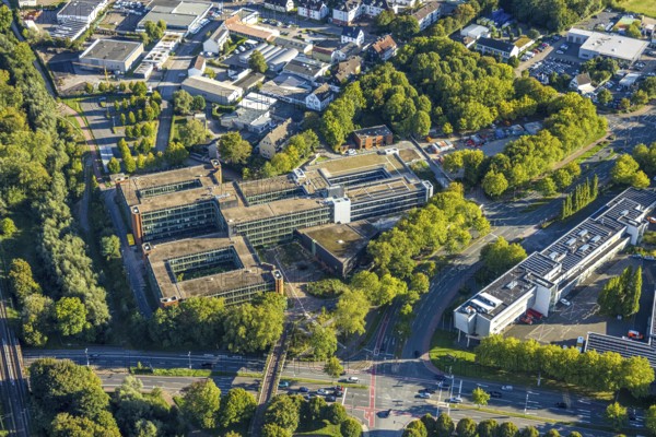 Aerial view, Recklinghausen district hall with new extension, Hillen, Recklinghausen, Ruhr area, North Rhine-Westphalia, Germany