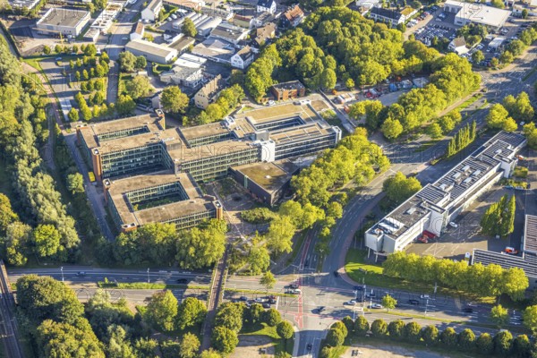 Aerial view, Recklinghausen district hall with new extension, Hillen, Recklinghausen, Ruhr area, North Rhine-Westphalia, Germany