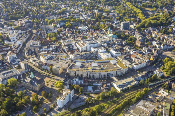 Aerial view, overview of the city centre of Recklinghausen with town hall, main station Recklinghausen, Mitte, centre, Recklinghausen, Ruhr area, North Rhine-Westphalia, Germany