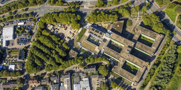 Aerial view, Recklinghausen district hall with new extension, Hillen, Recklinghausen, Ruhr area, North Rhine-Westphalia, Germany
