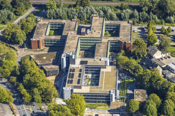 Aerial view, Recklinghausen district hall with new extension, Hillen, Recklinghausen, Ruhr area, North Rhine-Westphalia, Germany
