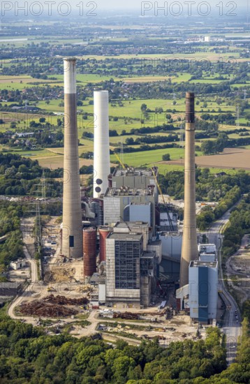 Aerial view, Voerde power plant, decommissioned coal-fired power plant, Möllen, Voerde, Ruhr area, North Rhine-Westphalia, Germany, DE, power plant, Europe, aerial view, aerial photography, aerial photography, Lower Rhine, dismantling, overview, Voerde (Lower Rhine), bird's eye view, birds-eyes view, overview
