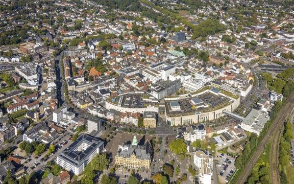 Aerial view, overview of the city centre of Recklinghausen with town hall, main station Recklinghausen, Mitte, centre, Recklinghausen, Ruhr area, North Rhine-Westphalia, Germany