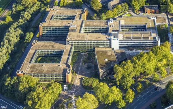 Aerial view, Recklinghausen district hall with new extension, Hillen, Recklinghausen, Ruhr area, North Rhine-Westphalia, Germany