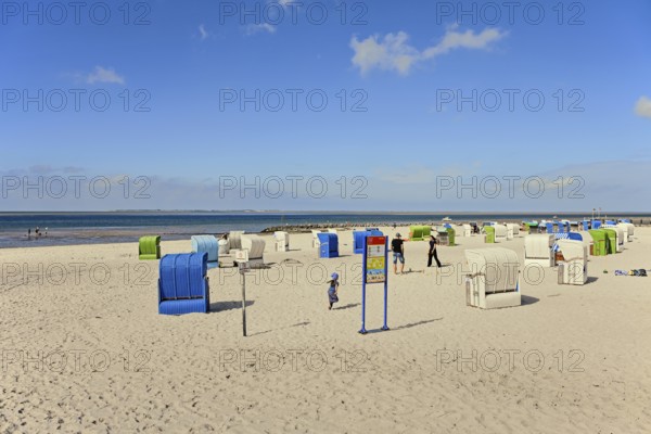 Guarded bathing beach at Utersum, Föhr, North Frisian Island, North Frisia, Schleswig-Holstein, Germany