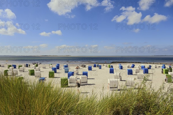 Guarded bathing beach at Utersum, Föhr, North Frisian Island, North Frisia, Schleswig-Holstein, Germany