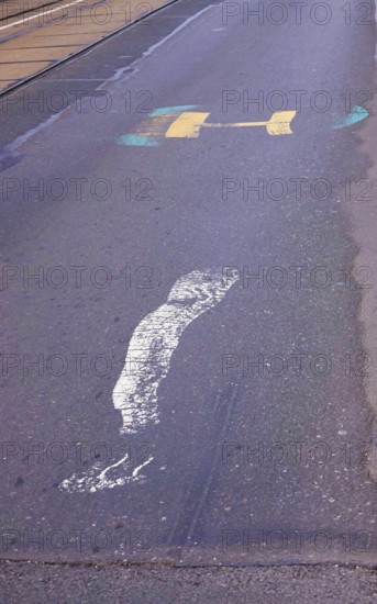 Symbolic image for the need to renovate transport infrastructure, road with faded markings, Germany