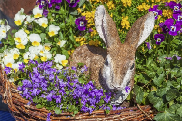 Easter bunny with flowers, decoration, figure at the Bremen Easter Fair, Bürgerweide, Bremen, Germany