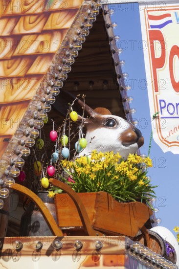 Easter bunny with flowers, decoration, figure at the Bremen Easter Fair, Bürgerweide, Bremen, Germany
