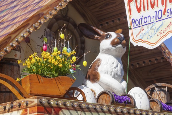 Easter bunny with flowers, decoration, figure at the Bremen Easter Fair, Bürgerweide, Bremen, Germany