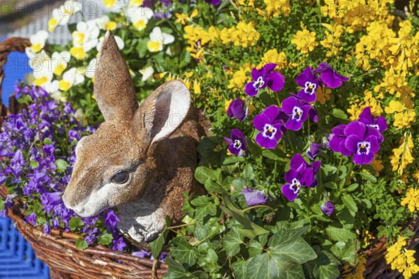 Easter bunny with flowers, decoration, figure at the Bremen Easter Fair, Bürgerweide, Bremen, Germany
