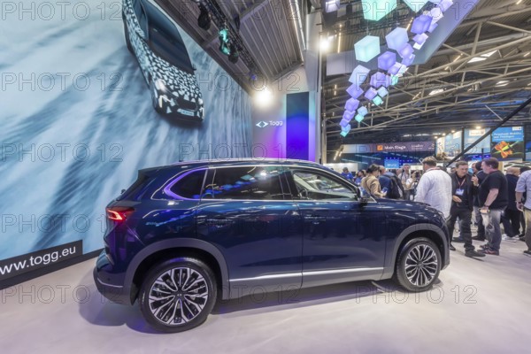 Exhibition stand of the Turkish car brand TOGG. Model T10X. IAA MOBILITY in Munich. The motor show presents itself as a holistic mobility trade fair. Cars continue to take centre stage, however, and Chinese manufacturers are gaining ground. Munich, Bavaria, Germany