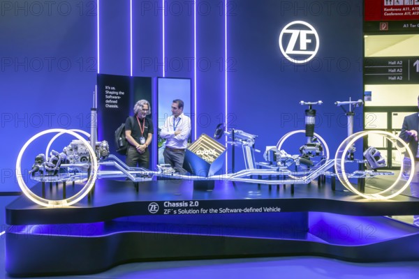 Exhibition stand of the automotive supplier ZF. IAA MOBILITY in Munich. The motor show presents itself as a holistic mobility trade fair. Cars continue to take centre stage, however, and Chinese manufacturers are gaining ground. Munich, Bavaria, Germany