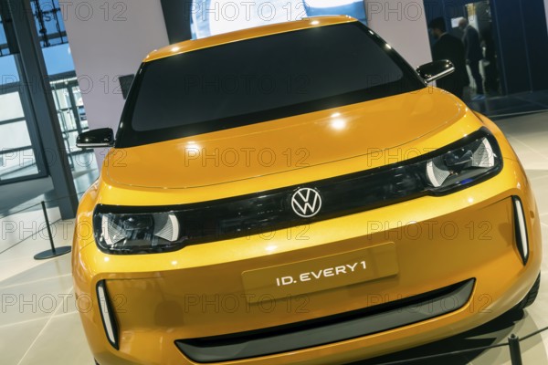 Volkswagen exhibition stand. ID.Eyery 1st IAA MOBILITY in Munich. The motor show presents itself as a holistic mobility trade fair. Cars still take centre stage, however, with a study of a new entry-level model from VW. Munich, Bavaria, Germany