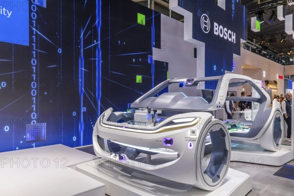 Exhibition stand of Bosch Automotive. IAA MOBILITY in Munich. The motor show presents itself as a holistic mobility trade fair. Cars continue to take centre stage, however, and Chinese manufacturers are gaining ground. Munich, Bavaria, Germany