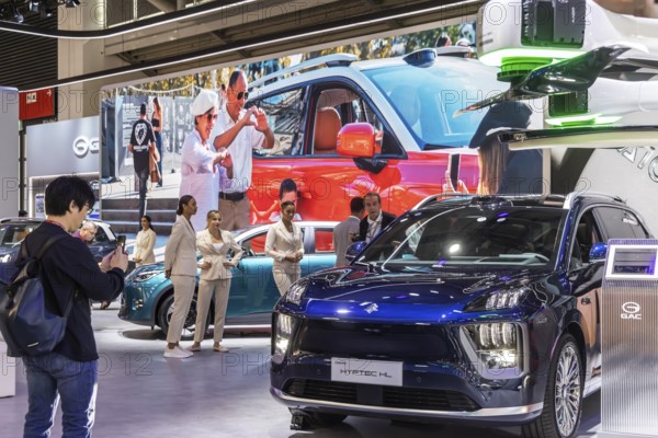 Exhibition stand of the Chinese manufacturer GAC, Guangzhou Automobile Group. Model Hyptec HL. IAA MOBILITY in Munich. The motor show presents itself as a holistic mobility trade fair. Cars continue to take centre stage, however, and Chinese manufacturers are gaining ground. Munich, Bavaria, Germany