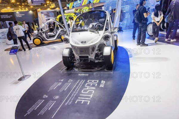 Beastie Mini from the Chinese company PIX Moving. The compact electric vehicle has a one-piece 3D-printed unibody chassis. IAA MOBILITY in Munich. The motor show presents itself as a holistic mobility trade fair. Cars continue to take centre stage, however, with Chinese manufacturers gaining ground. Munich, Bavaria, Germany