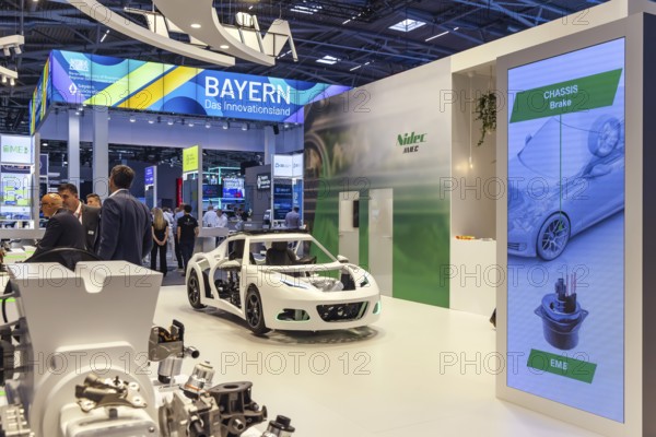 Exhibition stand Nidec AMEC. The company is active in the development and manufacture of electric motors and electronic control units for the automotive industry. IAA MOBILITY in Munich. The Autoshow presents itself as a holistic mobility trade fair. Cars continue to take centre stage, however, and Chinese manufacturers are gaining ground. Munich, Bavaria, Germany