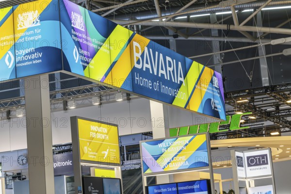 Stand of the Bavarian State Government. IAA MOBILITY in Munich. The motor show presents itself as a holistic mobility trade fair. Cars continue to take centre stage, however, with Chinese manufacturers gaining ground. Munich, Bavaria, Germany