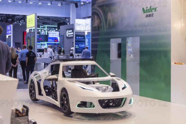 Exhibition stand Nidec AMEC. The company is active in the development and manufacture of electric motors and electronic control units for the automotive industry. IAA MOBILITY in Munich. The Autoshow presents itself as a holistic mobility trade fair. Cars continue to take centre stage, however, and Chinese manufacturers are gaining ground. Munich, Bavaria, Germany