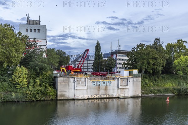 Rosenstein Bridge Stuttgart. The road bridge was demolished as it was in danger of collapsing. Only the bridgeheads of the Neckar Bridge are still standing. The bridge is to be replaced by a new structure. Stuttgart, Baden-Württemberg, Germany