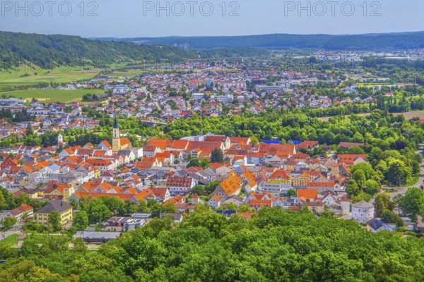 View of the town from the Liberation Hall, Kelheim, Danube Valley, Lower Bavaria, Bavaria, Germany