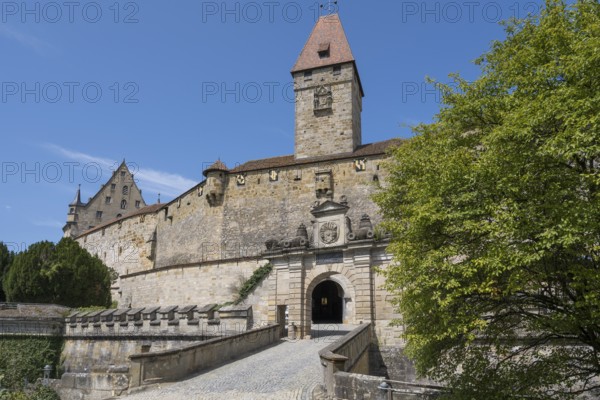 Entrance gate and Bulgarenturm, Veste Coburg, Coburg, Upper Franconia, Franconia, Bavaria, Germany