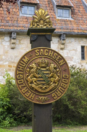 Border sign of the Duchy of Saxe-Coburg, end of the 19th century, Veste Coburg, Coburg, Upper Franconia, Franconia, Bavaria, Germany