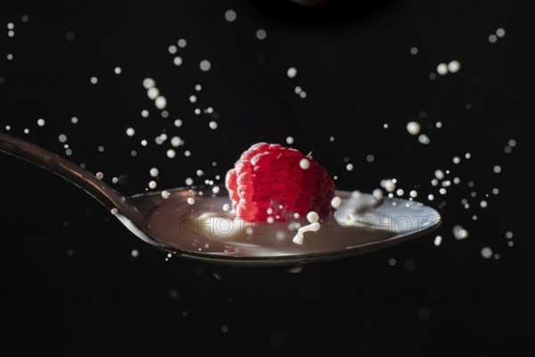 Raspberry, splash, splash, milk, food, appetising, appealing, black background, clipping