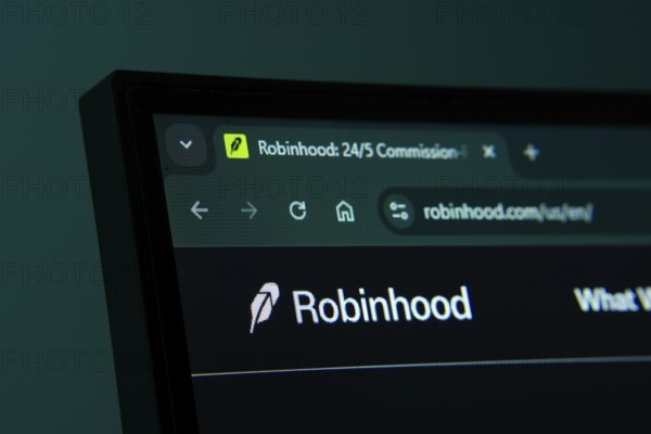 Dhaka, Bangladesh- 02 June 2025: Close-up of a computer screen displaying the Robinhood web interface in dark mode