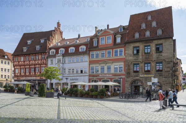Historic buildings on the market square, Coburg, Upper Franconia, Franconia, Bavaria, Germany
