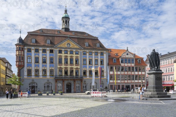 Town Hall, Renaissance, Prince Albert Monument, Market Square, Coburg, Upper Franconia, Franconia, Bavaria, Germany