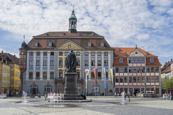 Prince Albert monument in front of the town hall, Renaissance, market square, Coburg, Upper Franconia, Franconia, Bavaria, Germany