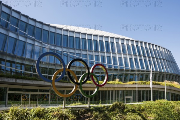 Olympic rings, headquarters of the International Olympic Committee, IOC, Lausanne, Switzerland