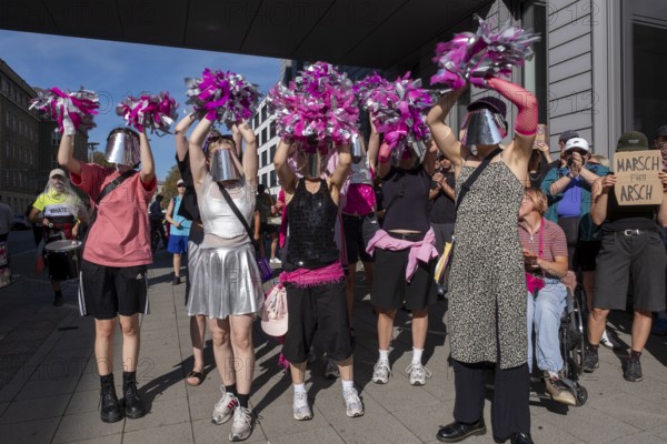 Germany, Berlin, 20/09/2025, protests against the March for Life demanding the abolition of Paragraph 218, counter-demonstration, blockade, dance with tinsel